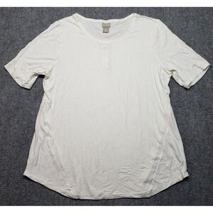 Chicos T-Shirt Womens 2 White Knit Top Side Ribbed Tunic Alabaster Stretch New